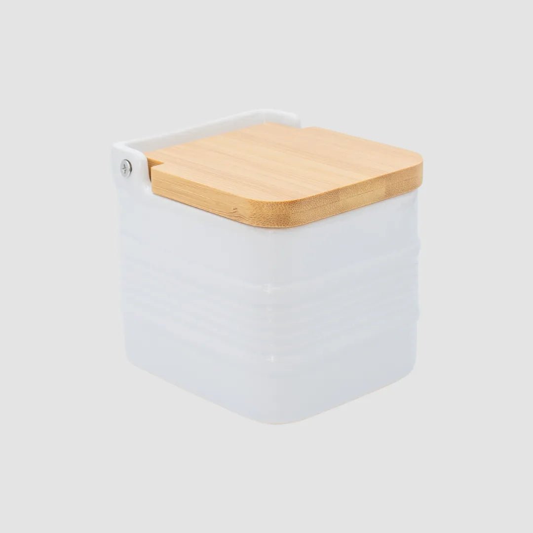 white salt box with lid