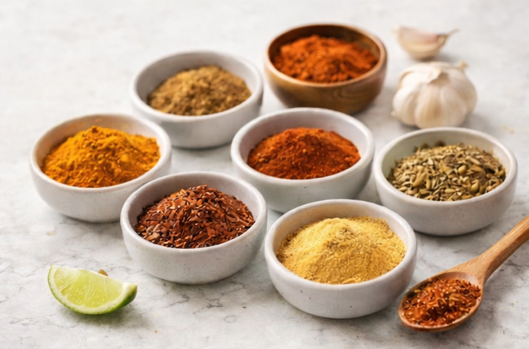 homemade taco seasoning spices in small bowls